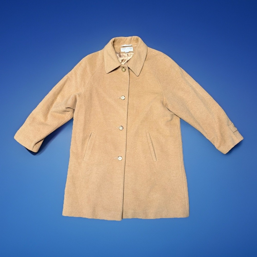 Larry Levine Camel Hair Pea Coat Jacket Lined Womens Size 12
